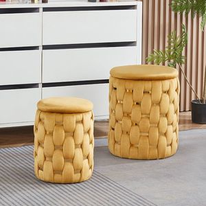 Móveis Modernos para Sala de Estar, Puff de Veludo Dourado com Armazenamento - Product Image 2