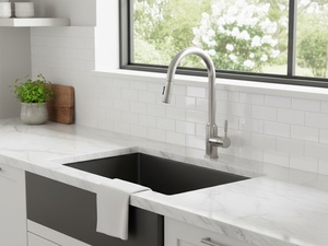 Fregadero de cocina de acero inoxidable estilo rústico con delantal frontal, hecho a mano, de un solo tazón, con acabado de esmalte negro para uso residencial de alta gama - Product Image 3