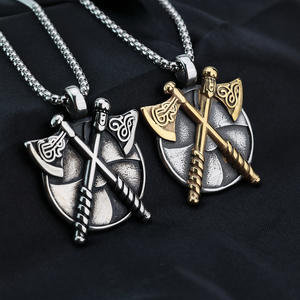 Collar de Acero Inoxidable con Colgante de Hacha Vikinga y Escudo, Estilo Nórdico, para Hombre, Joyería de Regalo - Product Image 1