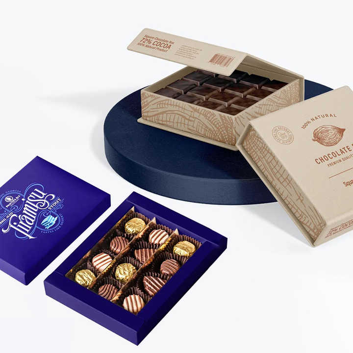 Custom Round Bonbon Chocolate Packaging Box Candy Circle Heart Shape Chocolate Truffle bar Gift 2 Piece Rigid Boxes