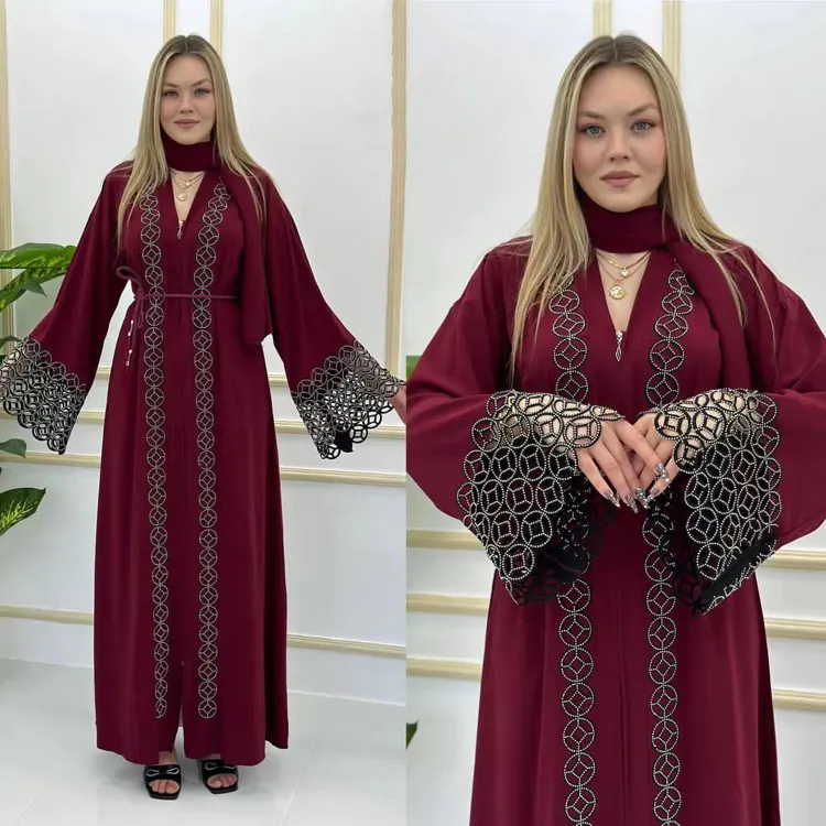 Caftan Eid Thanh Lịch Hồi Giáo Phụ Nữ Ăn Mặc Ramadan Đảng Dubai Abaya Thổ Nhĩ Kỳ Hồi Giáo Dài Buổi Tối Ăn Mặc Kaftan Musulmane Đính Cườm Vestidos