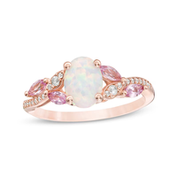 Bague de fiançailles en argent sterling 925 plaqué or rose avec opale ovale blanche, topaze rose taille marquise et zircon cubique