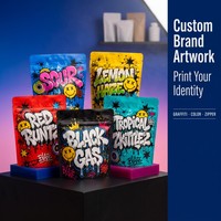 Sachet Mylar personnalisé imprimé 3,5g style graffiti pour bonbons gélifiés, anti-odeur, avec fermeture éclair, pochette alimentaire refermable