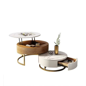 Bàn Cà Phê Đá thiêu kết tròn hiện đại, Tủ lưu trữ trung tâm có ngăn kéo, Bộ Bàn cà phê phòng khách - Product Image 2