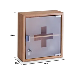 Armoire de rangement médicale moderne murale verrouillable en bambou et verre pour la maison, la chambre, la salle de bain, le salon - Product Image 4
