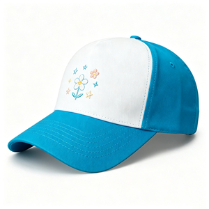 Casquette de baseball à 5 panneaux avec broderie florale, bleu et blanc, réglable, légère et respirante, idéale pour le golf et la randonnée en extérieur - Product Image 2