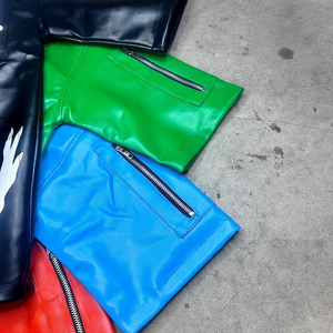 Abbigliamento personalizzato Boxy Y2k Streetwear con Zip <span class=keywords><strong>giacca</strong></span> a maniche corte Applique da lavoro uomo con ricamo in <span class=keywords><strong>pelle</strong></span> sintetica camicie da uomo per uomo - Product Image 4