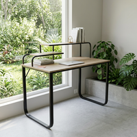 Escritorio Escolar Moderno Lumetal de Madera PB con Melamina, Mesa de Estudio con Marco Metálico, Estante Superior para Aula, Patas Curvas y Nivelador Estable