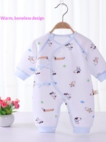 Combinaison en coton pour bébé nouveau-né, motif papillon, pour 0-3 mois, vêtements chauds unisexes pour l'automne/hiver, avec fermeture asymétrique et bretelles à nouer