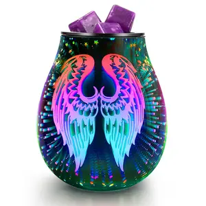 New Product 3D Glass Solid Angel Wing(B) Wax Burner Electric Wax Melt Warmer With Silicone Tray For Home Office