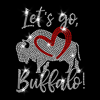 Transfert thermocollant personnalisé Bling Let's Go Buffalo en strass pour logo d'équipe sportive sur sacs et t-shirts