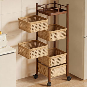 Kitchen Storage Cart With Baskets 4 Tier Movable <b>Rolling</b> For Vegetable <b>Fruit</b> Organization Multifunctional Household Use - Product Image 1