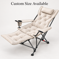Chaise pliante de camping rembourrée, chaise longue d'extérieur avec porte-gobelet et appui-tête pour patio et plage
