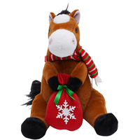 Cheval en peluche marron assis avec sac à bonbons, animal en peluche réaliste avec écharpe, jouet pour bébé, fabrication chinoise sur mesure, usine de peluches douces