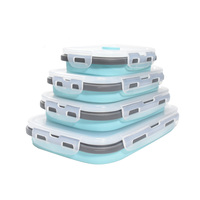 Boîte à lunch pliable et réutilisable écologique, boîte de rangement pour aliments bento en silicone, boîte de rangement pour aliments à pizza, lot de 4
