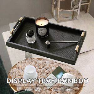 Black Lacquered Serving <b>Tray</b> With Gold Handles Solid Pattern Handle Feature Residential Use For Candle <b>Perfume</b> Display - Product Image 2
