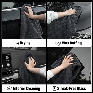 Livos Serviette de séchage pour <span class=keywords><strong>lavage</strong></span> de voiture en microfibre, double face, 1000 GSM, motif ondulé gris foncé, sans ourlet, douce, très vendue - Product Image 5