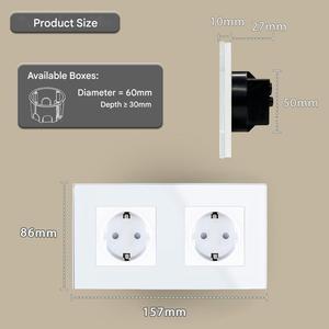 European Standard Wall <b>Socket</b> 16A 250V Double Outlet Tamper Resistant <b>With</b> Tempered Glass Panel For Home Use - Product Image 4
