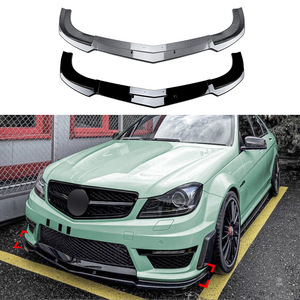 Mercedes-Benz C-Class Front Bumper Lip Splitter 2011-2014 Piano Black Carbon Fiber Texture ABS Body Kit - Product Image 4