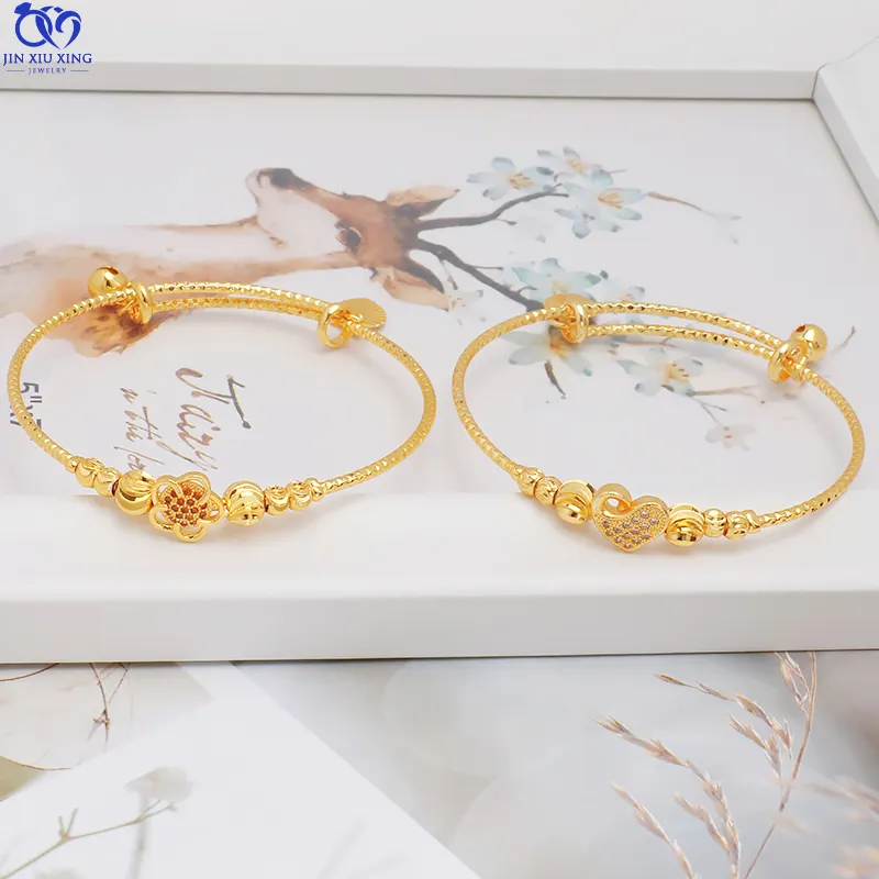 Gold Custom Charmed Bangles Jewelry Women 24k Gold Plated Baby Bangle Bracelet Indian Brass Weather Copper Alloy 60mm CN;GUA JSZ