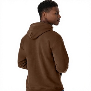 Sweat-shirt à capuche en polaire marron pour homme, coupe classique, couleur unie, décontracté, avec poche avant - Product Image 3