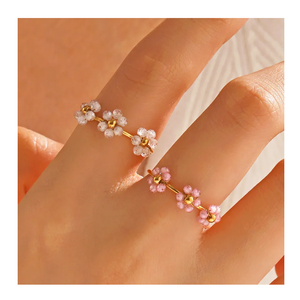 Bague fleur réglable en acier inoxydable plaqué or de qualité supérieure avec perle de Zircon nouveaux bijoux de mode pour femmes au design ouvert - Product Image 4