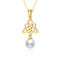 YFN Bijoux 14k Solide Jaune Or Irlandais Celtique Noeud Perle Pendentif Collier Pour Les Femmes