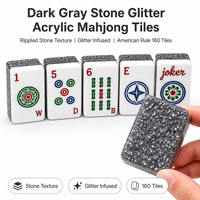 Jeu de tuiles de mahjong en acrylique texturé pierre, pailleté, usiné CNC, avec perçage, style américain 160, gris foncé, logo personnalisé