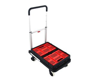Foldable Platform Hand Cart With Four Wheels Aluminum Alloy Frame Black <b>Plastic</b> Deck Silent Casters For Shopping - Product Image 2