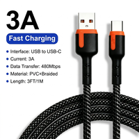 Kabel USB a ke Tipe C dengan Jalinan Nilon, Kabel Data Pengisian Daya Anti-Putus untuk Samsung, Xiaomi, Pixel, dan Ponsel Android Lainnya