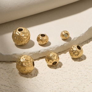 Hammered Round Beads 4mm 5mm 6mm | 18K PVD Gold Plated Stainless Steel Textured <b>Spacer</b> for DIY Bracelet Necklace Jewelry Making - Product Image 1