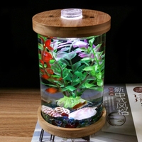 Aquarium bambou planche fond couverture aquarium paysage verre cylindrique bêta poisson combat réservoir de poissons en gros