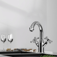 Nouvelle Mitigeur de lavabo de salle de bain à double poignée, style classique, à poser sur le comptoir, en laiton doré avec cartouche céramique, pour eau froide et chaude