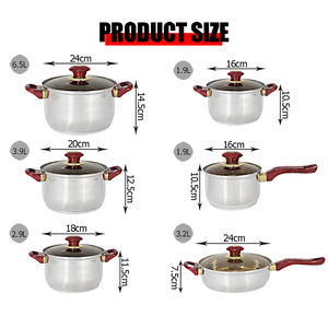 Juegos de Utensilios de Cocina OEM con Logotipo Personalizado, Precio de Fábrica, <span class=keywords><strong>Ollas</strong></span> con Tapa de Vidrio para Uso Doméstico - Product Image 6