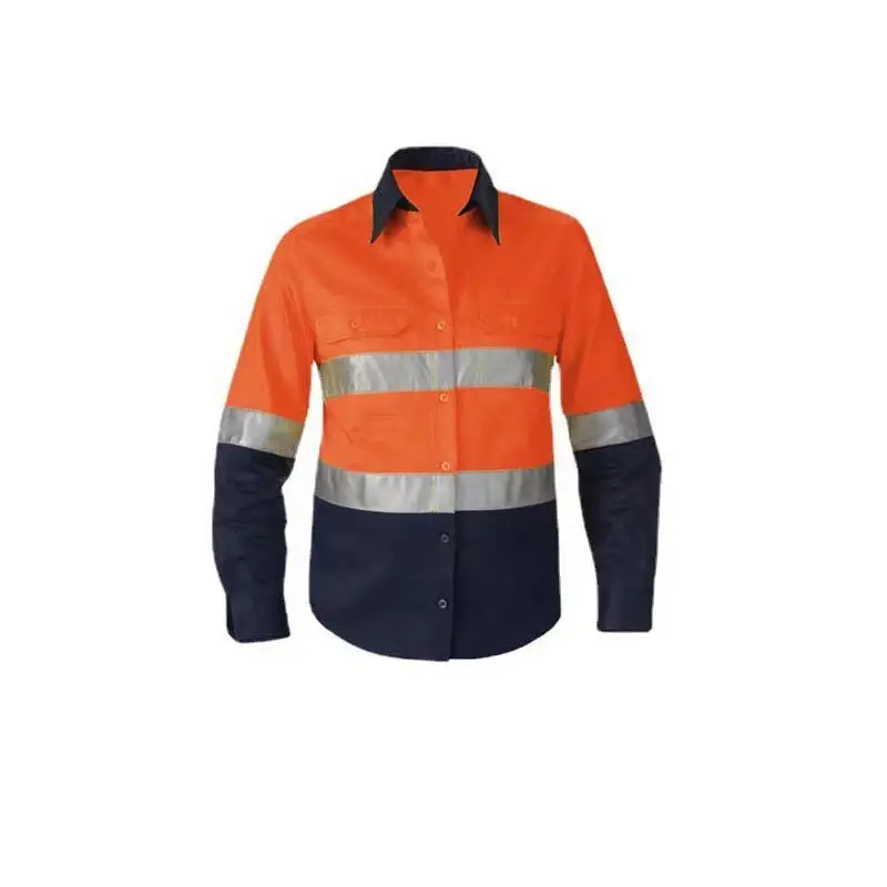 Custom Mens' industrial Security Workwear Long Sleeve Hi Vis Cotton Construction Safety Work Shirt Reflective