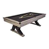 Table de billard en forme de K avec finition rustique pour enfants et adultes Table de billard marron avec coussins en MDF et tissu noir