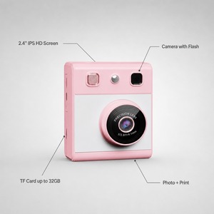 Fotocamera Istantanea D6 per Bambini con Schermo IPS da 2,4 Pollici, Video CMOS 1080p, Flash Integrato, Lenti Intercambiabili, WiFi e Giochi <span class=keywords><strong>Educativi</strong></span> - Product Image 3