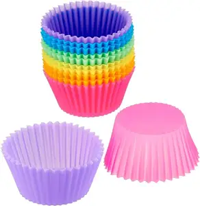 Tái sử dụng Silicone Baking ly không dính muffin và cupcake lót không độc hại BPA miễn phí nhiều màu