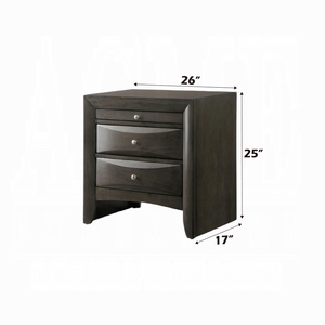 Comodino con finitura in rovere grigio, due cassetti e vassoio estraibile, mobile in legno per camera da letto - Product Image 6