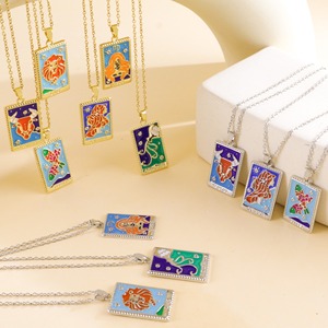 Venta al por mayor personalizado doce Zodiaco gota aceite relieve cuadrado marca collar de moda collar de acero inoxidable - Product Image 1