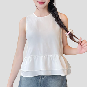 2025 verano sin mangas Blusa con volantes mujeres cuello redondo con cordones Casual camiseta sin mangas OEM ropa de moda proveedor directo de fábrica - Product Image 3