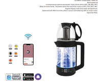 Bouilloire électrique à double chambre en acier inoxydable SS304 avec couvercle et corps en verre Bouilloire intelligente en verre avec Tuya Wifi ALICE Alexa