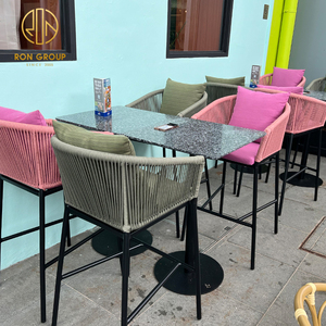 Restaurante al aire libre mesa cuadrada de mármol personalizado de altura media Silla de ratán muebles de asiento para café comercial <span class=keywords><strong>Bar</strong></span> uso - Product Image 3