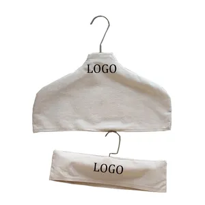 custom logo print cotton cover hanger eco friendly canvas fabric hanger cover clothes cloths hanger cover