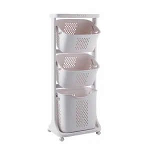 NISEVEN Hot Sale 3 Layer Bathroom Laundry Hamper 360 Rolling Laundry Cart with Wheels Storage Shelf Laundry Carts