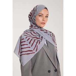 Pure Tone <b>Scarf</b> Square 100% Polyester Printed Hand Drawn <b>Silver</b> Burgundy V Shape - Product Image 1