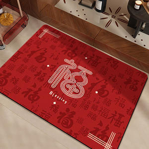 Alfombra de baño ovalada de fibra de poliéster roja, absorbente, antideslizante, de secado rápido, para baño y decoración de Año Nuevo - Product Image 5