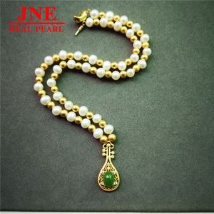 Regalo per la Festa della Mamma: Collana di Perle d'Acqua Dolce Naturali con Diaspro Naturale, Lavorazione Artigianale in Oro Antico e Perline in Argento Sterling - Product Image 1