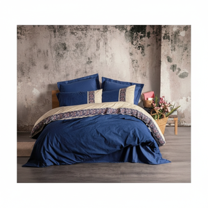 Juego de Funda Nórdica Doble de Algodón Cotton Box Folk Ark, Lujoso Satén Azul Marino con Patrón Floral Tejido, Tamaños King y Twin para Ropa de Cama del Hogar - Product Image 3