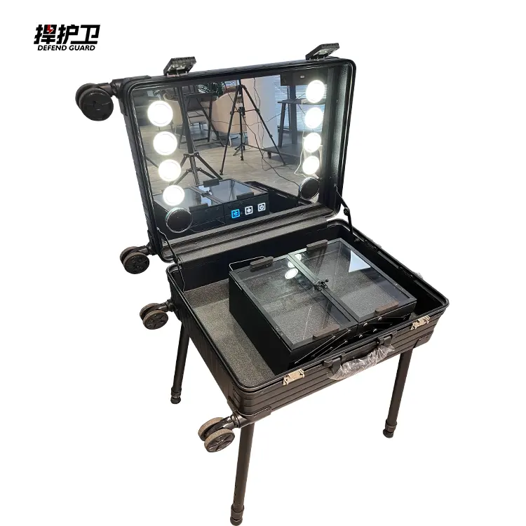 Factory Manufacture Cosmetic Aluminum Case Make up Trolley Case With Legs Make up Case on Wheels